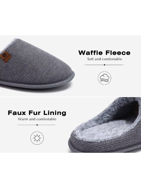 Men\'s Plush Grey Cushion Foam Shake Fleece Faux Fur Lining House Slipper Shoes